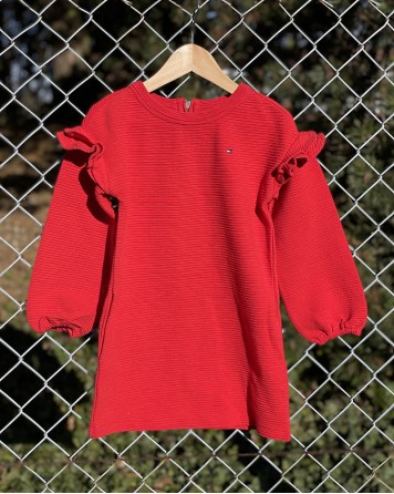 Šaty dětské Tommy Hilfiger červené žebrované